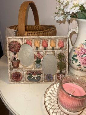 Vintage Pink and Tan Floral Multi-Opening Picture Frame